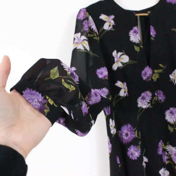 *Forever 21 Black & Purple Floral Print Regular Fit A Line Dress - Picture 7 of 10
